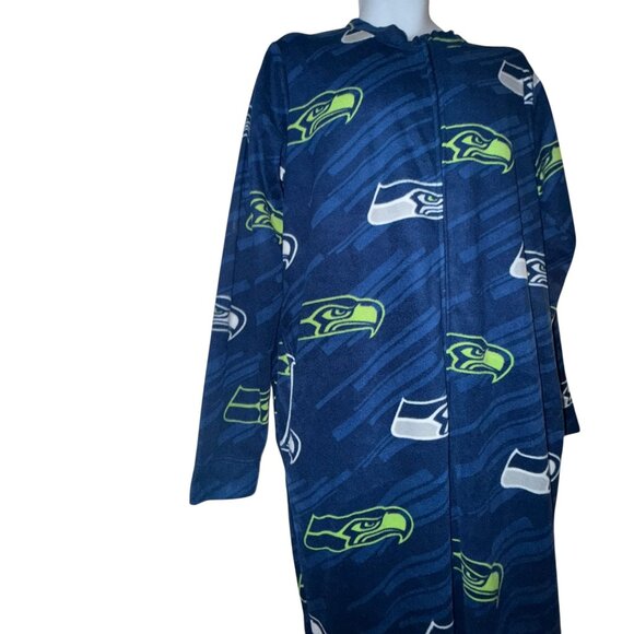 NFL Team Apparel Seattle Seahawks Pajamas Mens L Unionsuit PJs Footies Blue - Picture 3 of 10